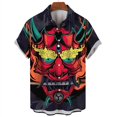 thumbnail image 2 of Camisas hawaianas casuales para hombre, blusa con botones de gran tamaño con estampado 3D de samurái japonés y terror vintage de manga corta para exteriores y calle, 2 of 4