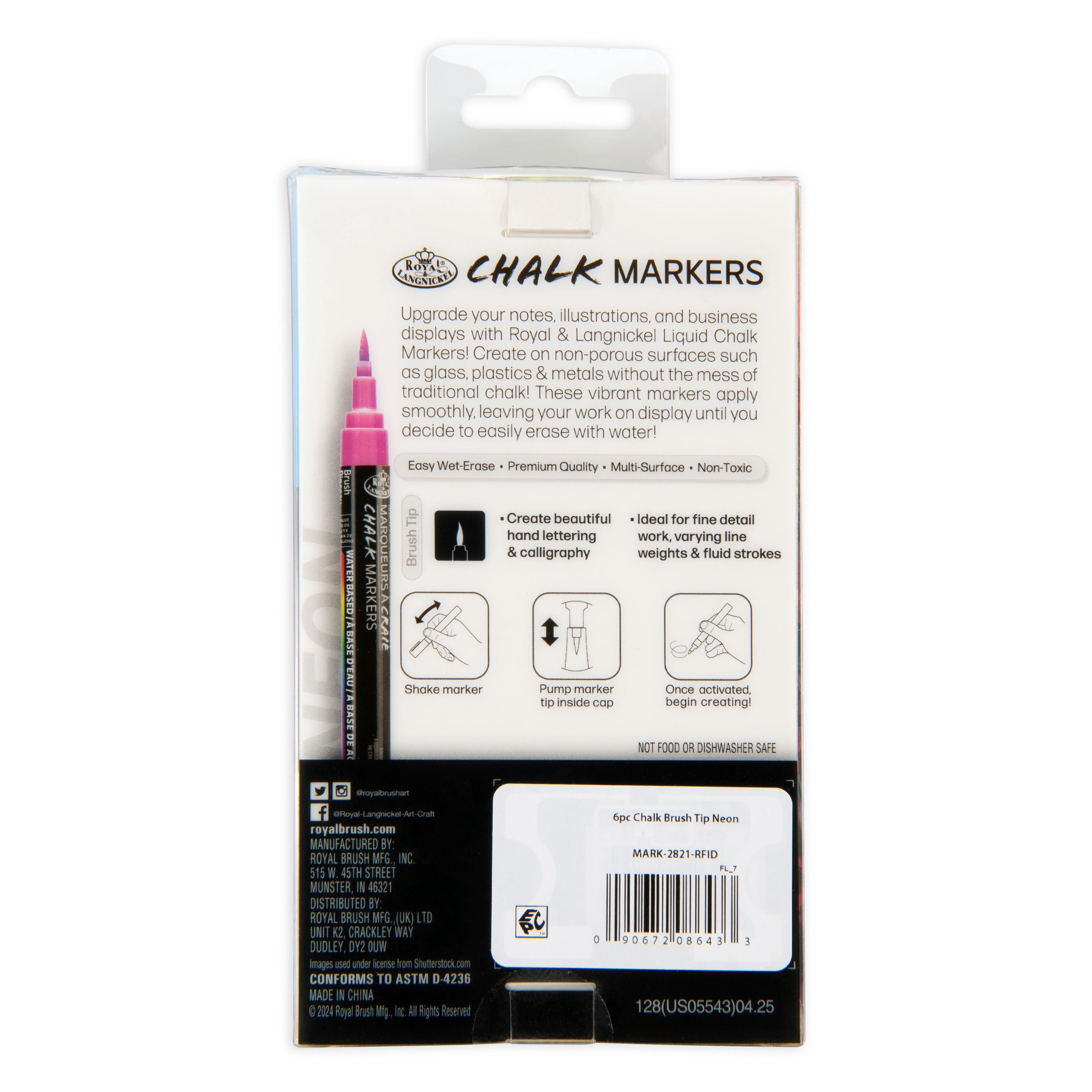 Royal & Langnickel - 6pc Artist Chalk Markers with Brush Tips, Neon Colors