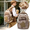 thumbnail image 2 of Celestial Star Commuter Daypack, Textured Cotton-Blend Large Rucksack for Women, Y2K Retro Star Embroidery Backpack with Detachable Star Pouch, 2 of 8