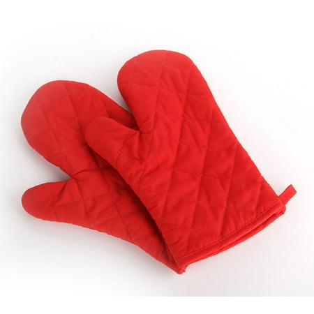 

YOWELL 1 Pair Yarn Dyed Oven Mitts 100% Cotton Heat Resistant 320 Degree F Gloves Men Women Cooking Baking Barbecue BBQ Microwave Crafting Machine Washable Pot Holders Mittens (Red)