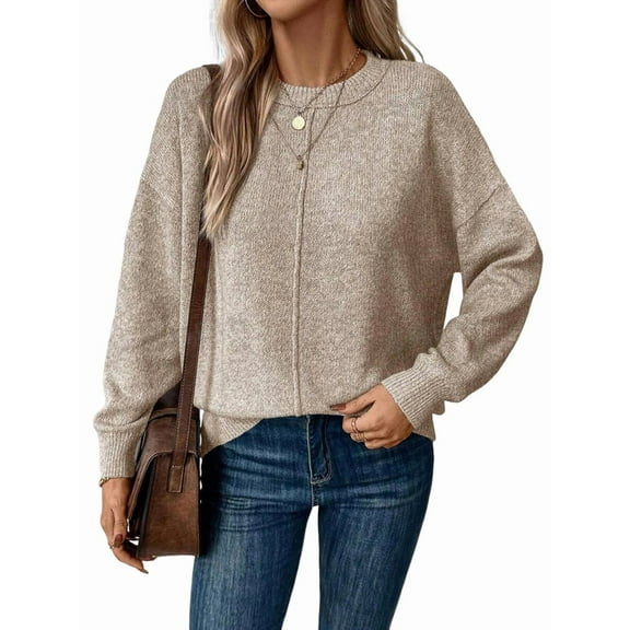 Womens Sweaters Fall Casual Long Sleeve Light-Weight Oversized Pullover Sweater Tops Apricot XL
