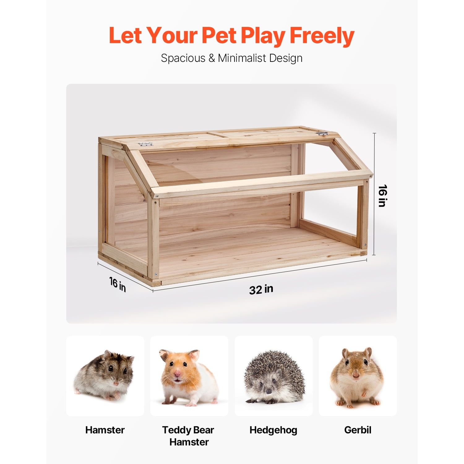 Favory Wooden Hamster Cage, Viewing 𝖧amster Habitat, Dwarf Hamster Cages with Openable Top, Ventilated Small Animal Cage, Pet Mouse Cage for Gerbils，Natural Wood32in x 16in x 16in