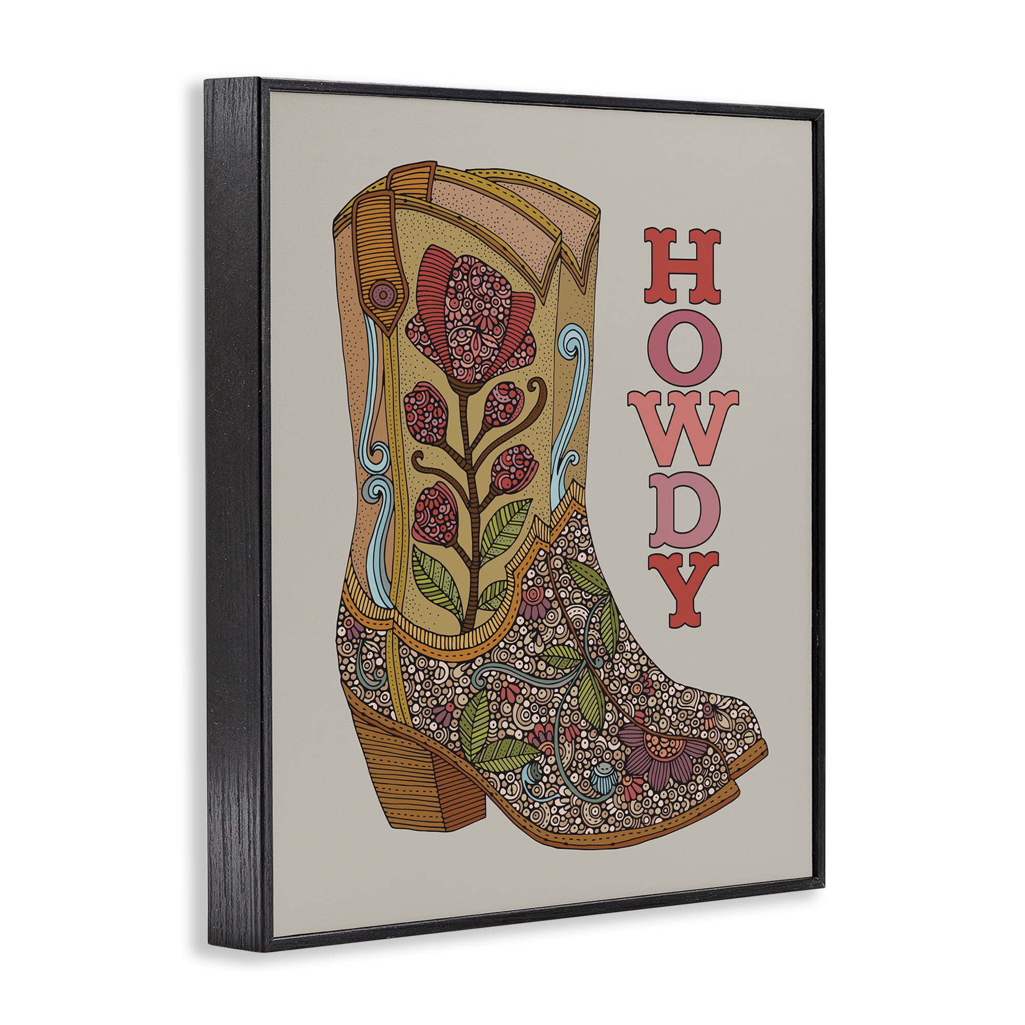 Stupell Industries Howdy Cowboy Boots Typography Painting Black Framed Art Print Wall Art, 24 x 30