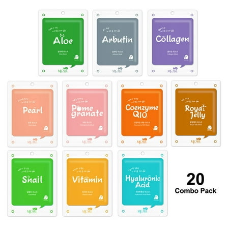 - The Elixir Beauty Korea Cosmetic Collagen Essence Full Face Facial Mask Sheet, 20 Combo Pack
