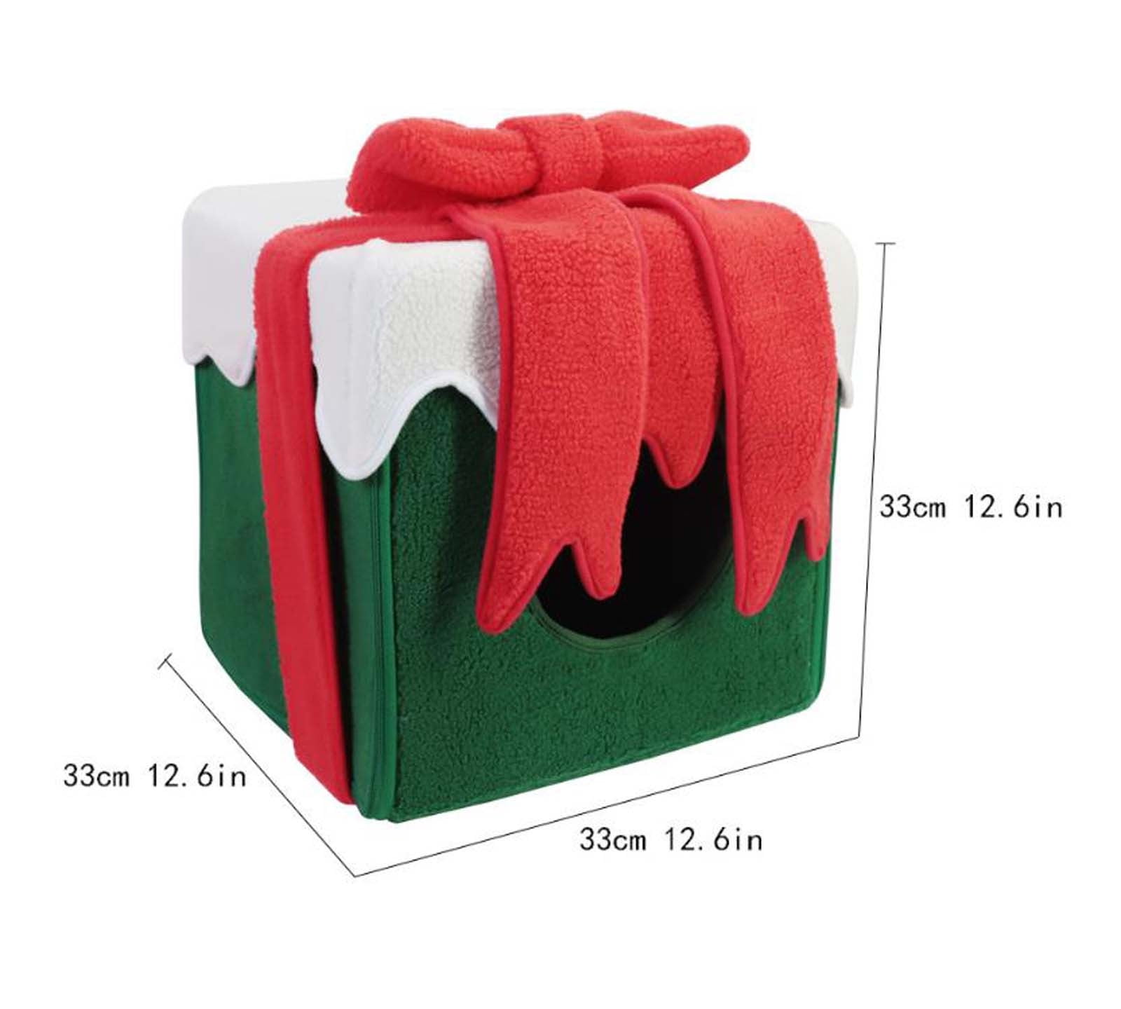 KIHOUT Christmas Cat House, Indoor Cat Bed, ( 12.40 x 12.40 x 12.40 inch) Size Cube for Kitten and Small Cat, Removeable Cat Cave with Non-Slip Bottom, for Cat