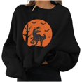 thumbnail image 1 of Chandails en Molleton d'Halloween pour Femmes Imprimé Squelette de Citrouille Surdimensionné Automne Chaud Doux Manches Longues Col Rond Pull Tops, 1 of 5