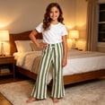 thumbnail image 2 of OSOLU Children Girls Pants Summer Striped Casual Bottoms Flared Wide Leg Breathable Lightweight Everyday Casual Wear Holiday Vibrant Trousers, 2 of 9