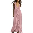 thumbnail image 2 of Ovbmpzd Shift Casual Summer Dresses for Women Maxi Pink Elegant Ruffle Dresses V-Neck Sleeveless Casual Dresses Casual Dresses,L, 2 of 6