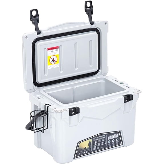 20 Quart Portable Ice Cooler, Leak-Proof, Air Tight, Fishing Drybox Cooler with Portable Cup Holder, Fish Ruler, Bottle Openers, Camping Cooler for Beach Boat Fishing Picnic Travel