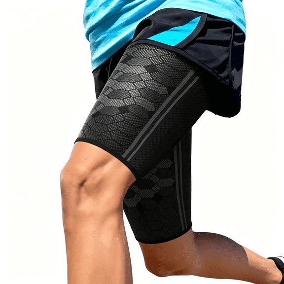 DUPAI Thigh Compression Sleeves,Quad Wrap,Hamstring Brace-Black-Xxl|Pair of 2,Anti Slip Grip,Breathable Elastic,Upper Leg Support for Men and Women,Quadriceps,Groin,Pulled Muscle Recovery