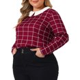 thumbnail image 4 of Blusa de trabajo de mujer de talla grande con cuello Peter Pan de cuadros en burdeos 1X, 4 of 5