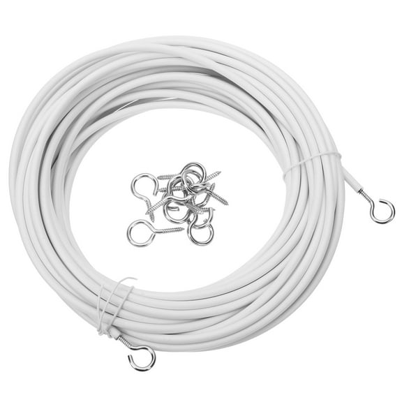 Phlegsive White Curtain Wire Set with Hooks for Home & Picture Hanging