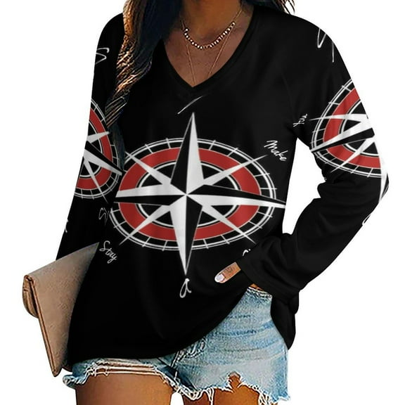 Womens Stray Kids Long Sleeve Graphic T Shirts V Neck Casual Loose Fit Tees Tunic Tops