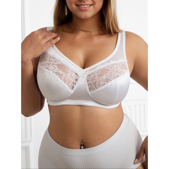 Women's Plus Size Minimizer Bras for Women Full Coverage - Wireless Bra Unlined with Adjustable T-Shirt Bra & Wide Straps (White)​