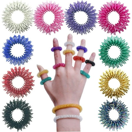 10 Pieces Acupressure Rings Spiky Sensory Rings, Spiky Finger Ring Acupressure Ring Set for Teens, Adults, Silent Stress Reducer and Massage (Multi-colored)