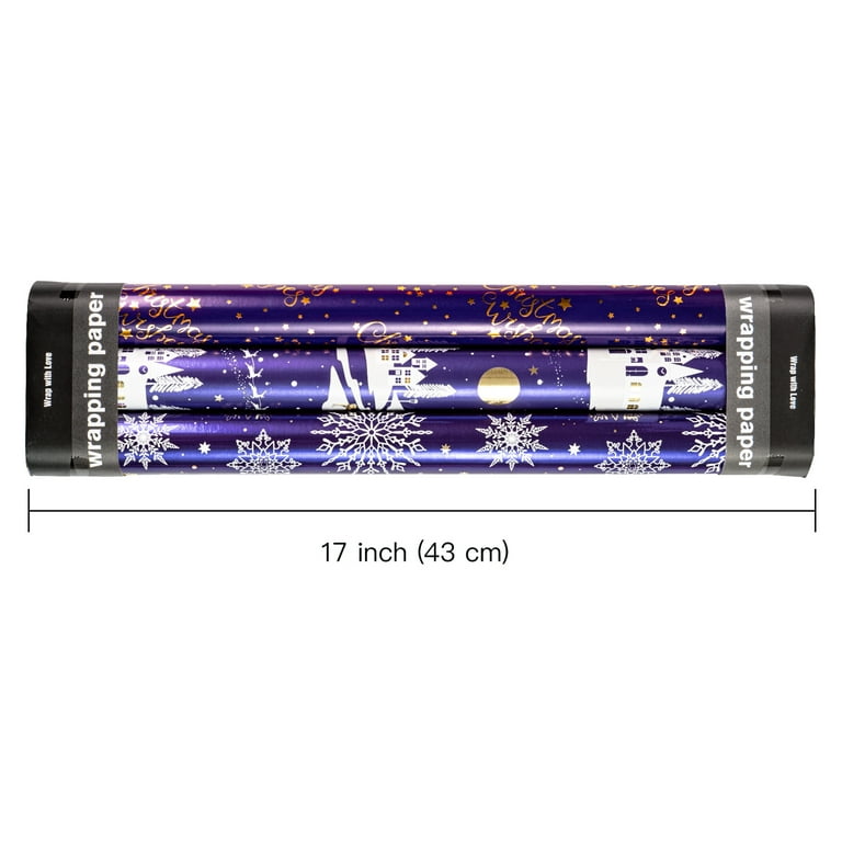 MAYPLUSS Christmas Wrapping Paper Roll - Mini Roll - 17 inch X 120 inch Per  roll - 3 Different Blue Design with Glitter Metallic Foil Shine (42.3