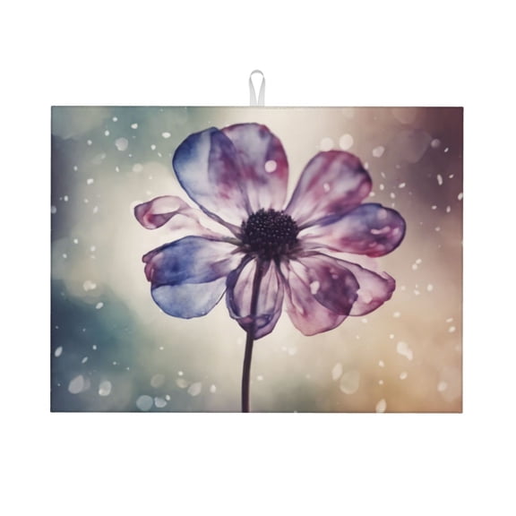 Purple Clear Flower Dish Drying Mat XL for Kitchen Counter Microfiber Absorbent Leaves Dish Draining Mat Reusable Washable Large 18"x24"