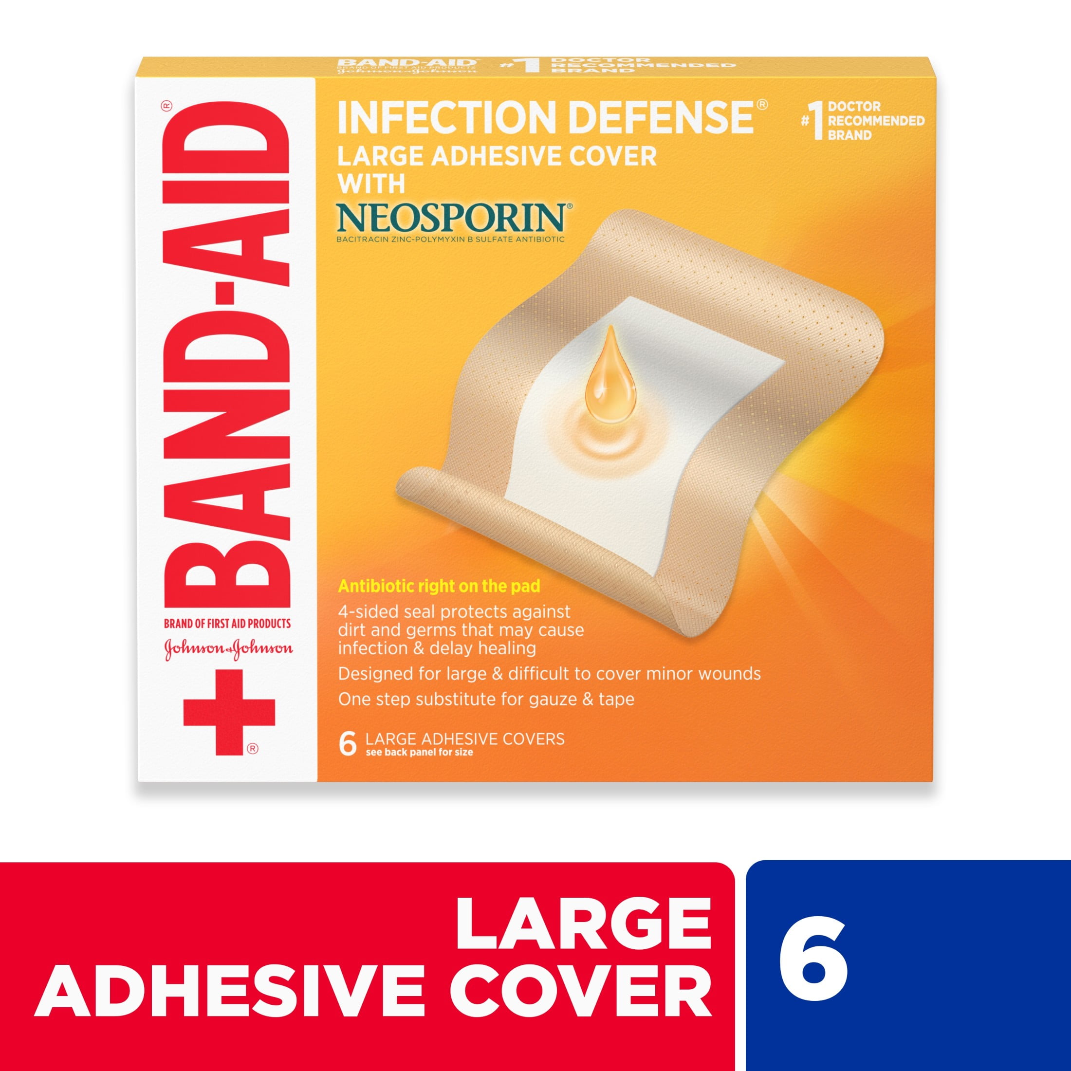 (2 pack) Band-Aid Brand Adhesive Covers with Neosporin Ointment, Large, 6 Count