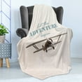 thumbnail image 4 of Adventure Soft Flannel Fleece Blanket, Let the Adventure Begin Inscription and Biplane Tropical Summer Vacation, Cozy Plush for Indoor and Outdoor Use, 70" x 90", Cream Turquoise Tan, by Ambesonne, 4 of 5