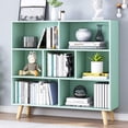 thumbnail image 1 of IOTXY Wooden Open Shelf Bookcase - 3-Tier Floor Standing Display Cabinet Rack with Legs, 7 Cubes Bookshelf, Tiffany-Green, 1 of 4