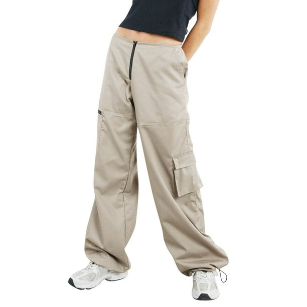 eczipvz Cargo Pants Women s Casual Skinny Pants High Waisted Split Hem Office Work Pants Khaki L Walmart