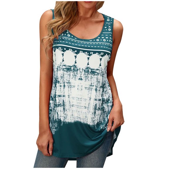 Patlollav Tank Top for Women Under $10.00, Womens Summer Tank Top Round-Neck Sleeveless Print Casual Fashion Blouse