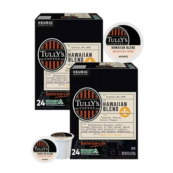Tully's Coffee Hawaiian Blend K Cup Pods, 48 K Cups Total, Medium Roast, for Keurig Brewers