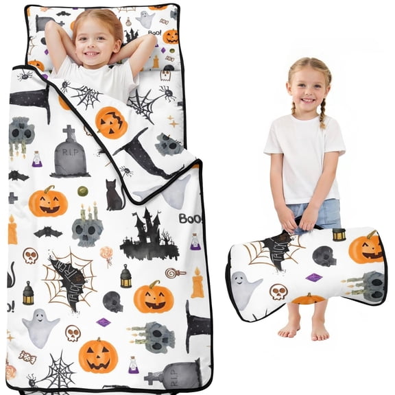 Halloween Pattern Toddler Nap Mats for Kids Preschool,50"x20" Sleeping Mat Bag or Kids,Toddler Sleeping Bag,Toddler Nap Mat or Daycare