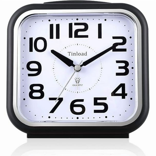 wonima44 5.5" Large Analog Alarm Clock Silent Non Ticking, Gentle Wake, Beep Sounds, Increasing Volume, Battery Operated Snooze and Manual Light, Easy Set, Black (Best for Elder)