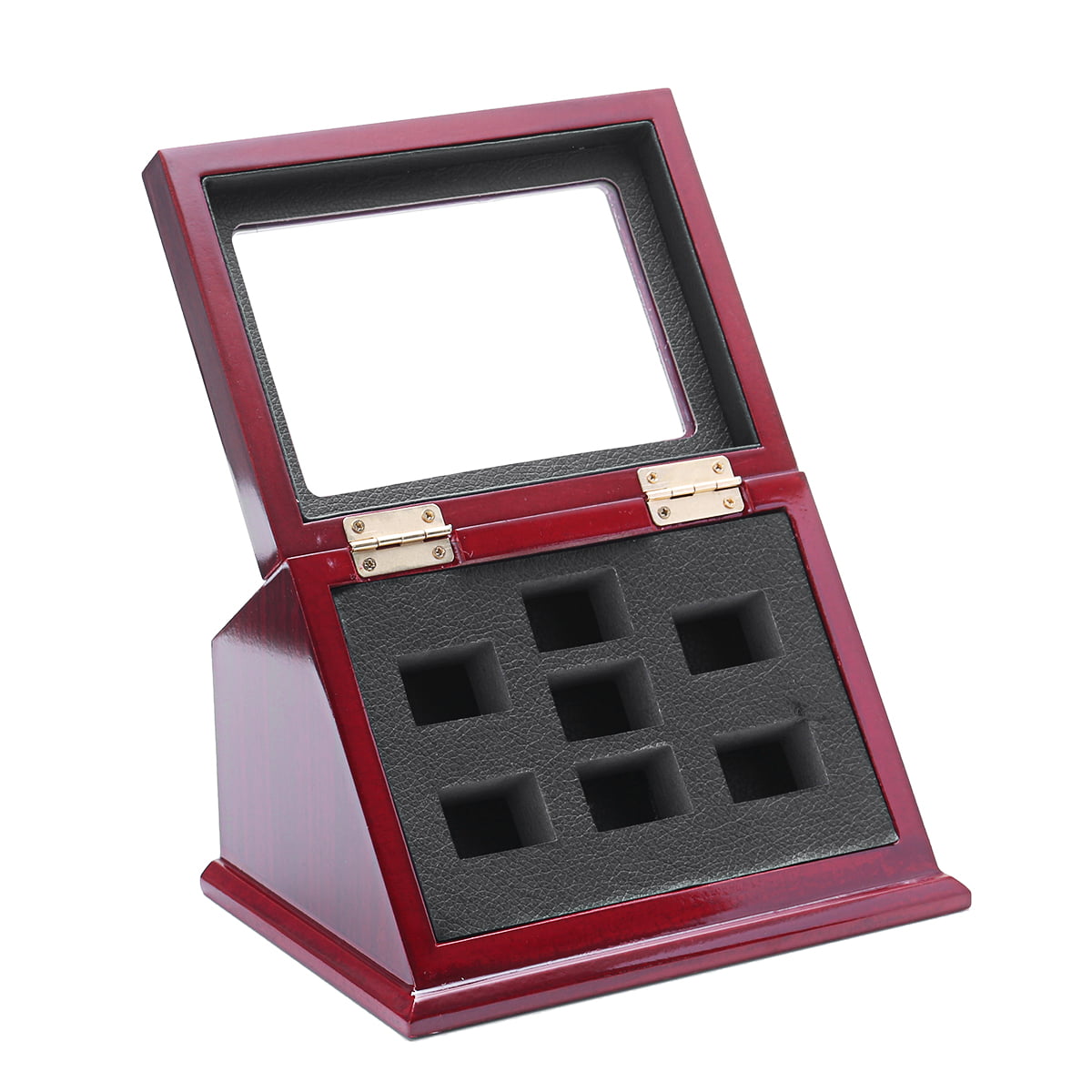 Wooden Display case Shadow Box for Sports Championship Rings from 1 Slot to 7 Slots with Glass Window Rings are Not Included 