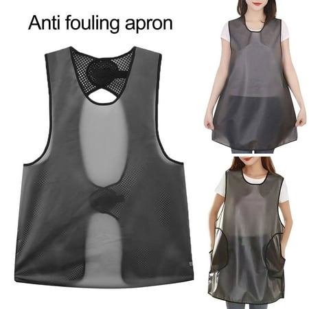 

opvise Apron Fastener Tape Fixation Back Mesh Design Waterproof Oilproof Leak-proof Breathable Sleeveless Apron Home Supply Short Dual Layer