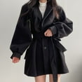 thumbnail image 6 of Fall Winter Women Jacket Turn-down Collar Single-breasted with Belt Thickened Jacket with Pockets Long Sleeves English Style A-line Dating Commuting Overcoat, 6 of 8