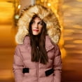 thumbnail image 5 of Levmjia Womens Winter Hooded Jacket Pure Color Fashion Faux-Fur Collar Down Short Puffer Coat Warm Zippered Pockets Windproof Outdoor Commuter Travel Casual, 5 of 8
