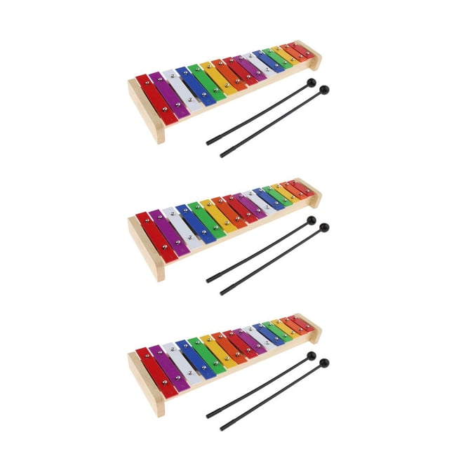 3x Finest Xylophone Musical Bar Glockenspiel para Rhythm Toys, 15 Teclas Hugo Xilófono de madera de 15 tonos