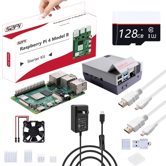 52Pi Raspberry Pi 4 8GB Starter Kit - 128GB Edition, with Raspberry Pi 4 Case with Fan Heatsinks, Raspberry Pi 5V 3.6A Type C Power Supply with ON/Off Switch, 2PCS HDMI Cables