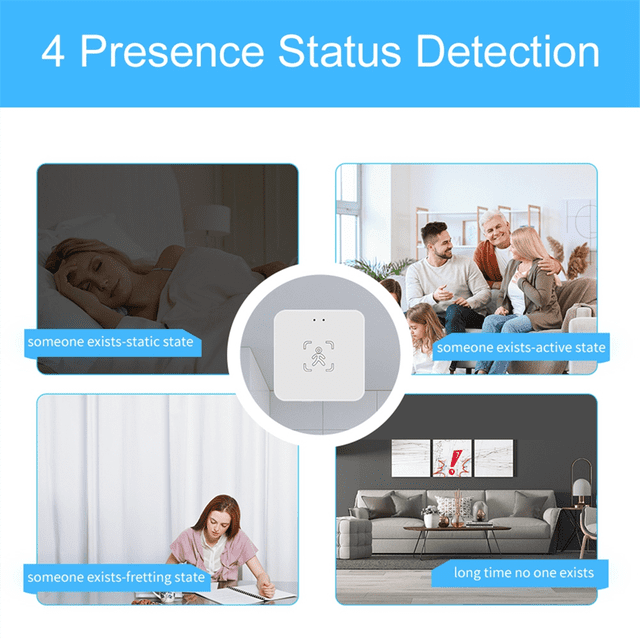Tuya Zigbee Human Presence Sensor 24G Human Presence Millimeter Wave Radar Sensor Light Sensing,1 * Human presence sensor,White