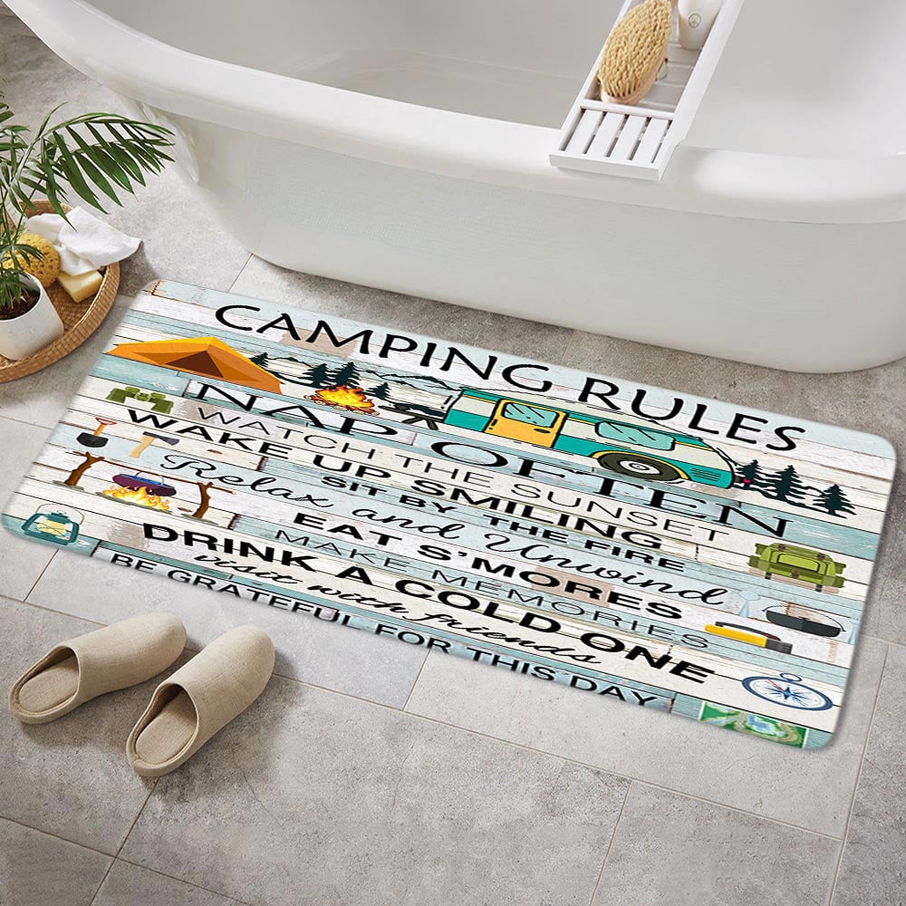RV Bathroom Rugs Retro Rustic Wood Travel Trailer Bathroom Rugs Camping Theme Motor RV Bathroom Rug Mat 17X48inch, Extra Soft and Absorbent Bath Rugs