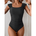 thumbnail image 2 of Womens One Piece Swimsuit Tummy Control Retro Square Neck Bathing Suit for Women Ruched Modest Full Coverage Swimwear, Black, 2 of 8