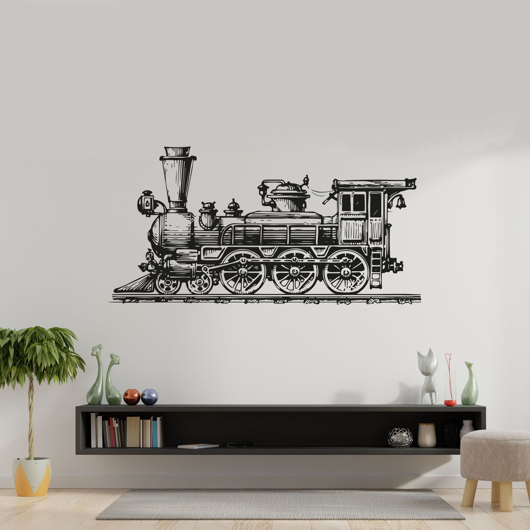 Old Train Vintage Silhouette Beautiful Steam Train Types Vinyl Wall Sticker Wall Decal Art Décor Home Room Kids Room Boys Girls Room Train Lover Living Decoration Size (16x40 inch) -