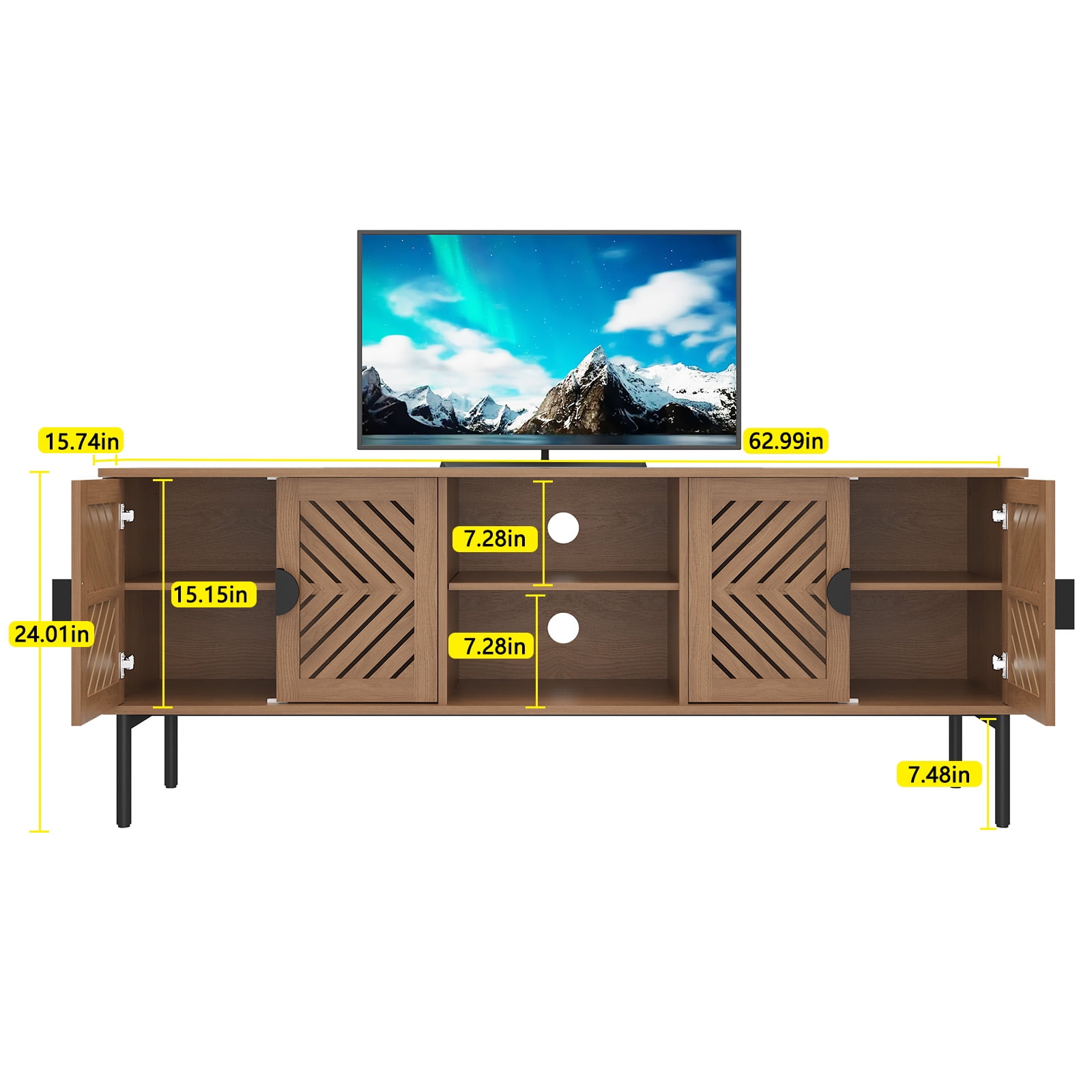 Mid Century Modern 63" TV Stand for 75 inch TV with Storage, Entertainment Center for Living Room, Walnut