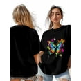 thumbnail image 7 of Women's T-Shirt Colored Butterfly Abstract Animal Short Sleeve Casual Tee Classic Crew Neck T Shirt for Women Black, 4XL, 7 of 7
