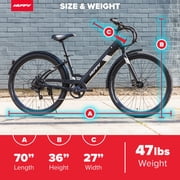 Huffy 27.5 Cadence 36V Adult Electric Comfort Bike, Fits Riders 60+, Gray, Unisex