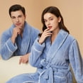 thumbnail image 4 of Couples Pajamas Matching Sets Unisex Soft Plush Robe Cozy Warm Bathrobe Fuzzy Female Long Spa Robe Sleepwear Long Sleeve Loungewear with Pockets 2 Piece Blue XXXL, 4 of 6