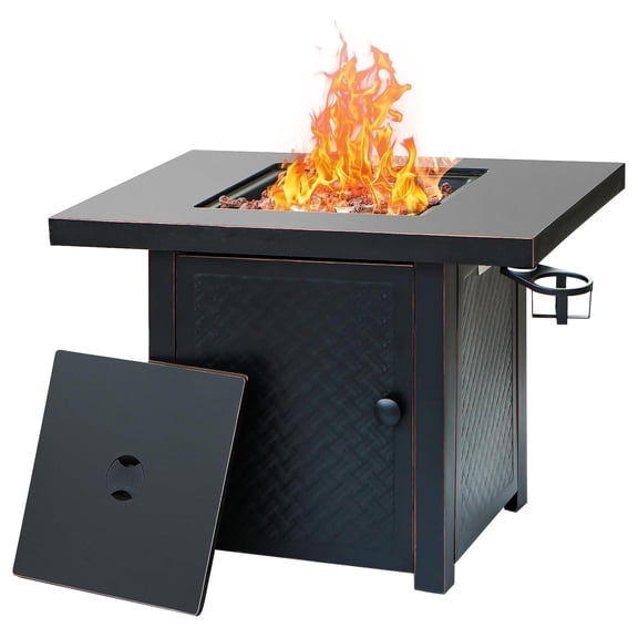 32'' Propane ,50000 BTU Gas Firepit Table with 2 Drink Holders, Lid & Lava Rock,CSA Certified Outdoor Table for Dining or Party,Propane Firepits for Outside,Patio,Yard Antique Bronze