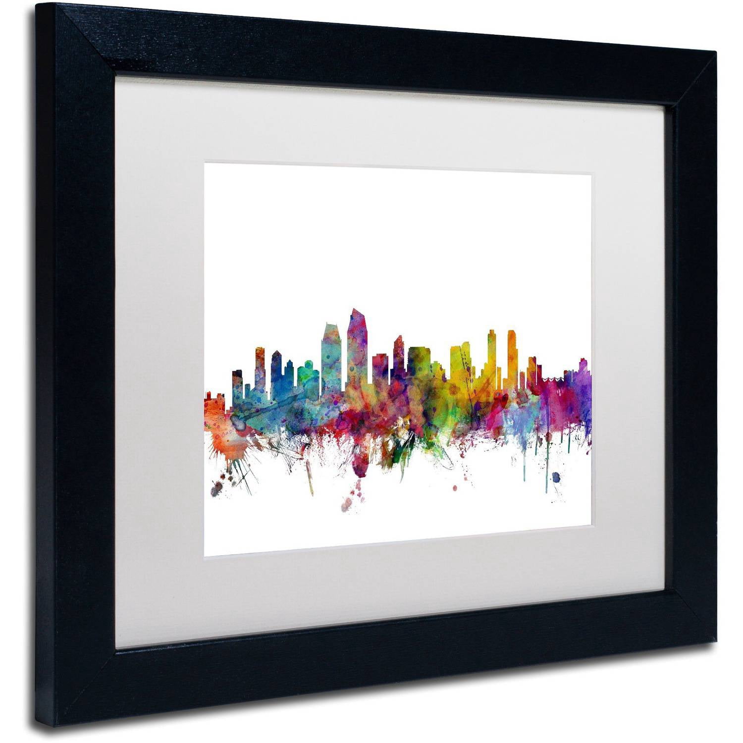 Trademark Fine Art 'San Diego California Skyline' Canvas Art by Michael Tompsett, White Matte, Black Frame