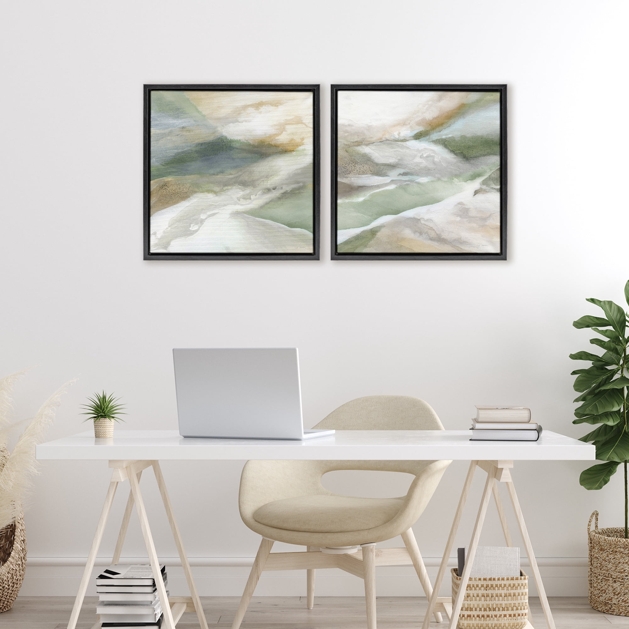 Stupell Industries Serene Misty Valley Abstraction 2 Piece Black Framed Floater Canvas Set, design by Carol Robinson