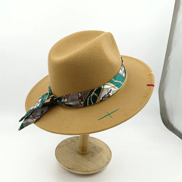 Sombrero Fedora cosido a mano para hombres y mujeres, gorra de Jazz, cinta de Color, accesorios de Metal, sombrero de fieltro de moda, azul, púrpura, sombrero de iglesia de Panamá