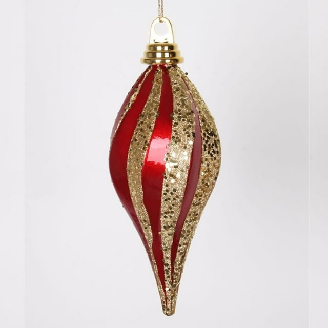 Vickerman M132586 Vickerman 8'' Red-Gold Glitter Swirl Drop Christmas Ornament