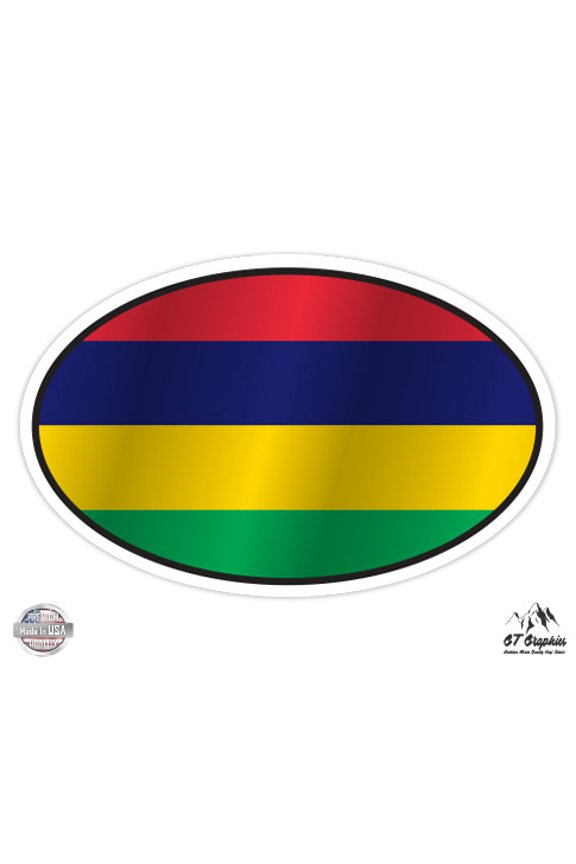 Mauritius Flag Oval - 12" Vinyl Sticker Waterproof Decal