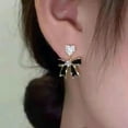 thumbnail image 2 of Gold Rhinestone Bow Dangle Earring for Women Black White Crystal Rhinestone Heart Bowknot Earings Wreath Flower Peal Bowknot Stud Earring Trendy Christmas Jewelry Gifts, 2 of 14